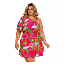 Vestido Plus Size Feminino Estampado Manga Nula 0424