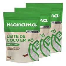 3 X Leite De Coco Em Pó Vegano Natural 180g - Monama