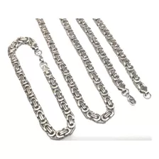 Corrente + Pulseira Bizantinos 6mm Masculino Aço Inox Prata