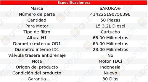 Caja De 50 Filtros Para Aceite Ranger L5 3.2l Diesel 17/20 Foto 2