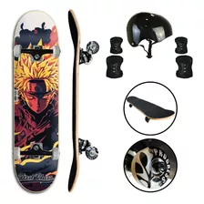 Skate Montado + Kit Proteção E Capacete Suporta Até 100kg