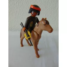 Boneco Antigo Playmobil Índio C/ Cavalo Western Geobra