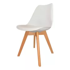 Silla Comedor Tulip Diseño Nordico Patas Madera Y Almohadon Color De La Estructura De La Silla Blanco