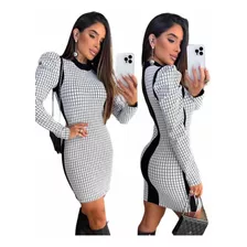 Vestido Tubinho Manga Longa Jacquard Outono Inverno Frio 