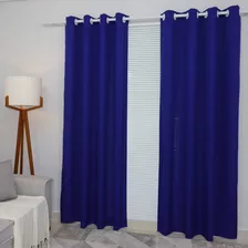 Cortina Sala/quarto Oxford 300x270 Ilhós Cromado Para Varão Cor Azul-royal