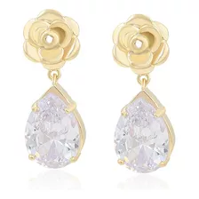 Aretes Colgantes Flor Gota Swarovski Colgante Oro 14k Lam