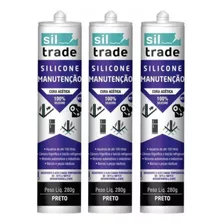 3 X Silicone Cola Siltrade Manutenção Preto 280g Aquário