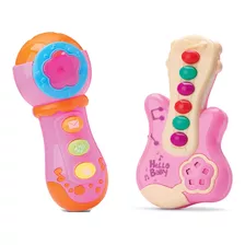 Brinquedo Com Luz E Som Guitarrinha + Microfone Para Bebe