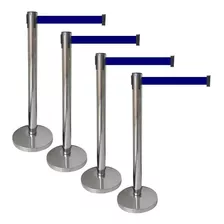 4 X Pedestal Organizador Separador De Fila Cromado Fita Azul