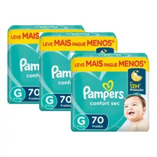 Fraldas Pampers Confort Sec G Kit Com 3 Unid De 70 Cada