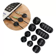 Organizador De Cables Set X 10 Clips Adhesivo Escritorio Color Negro