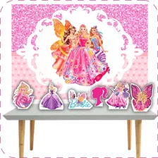 Kit Festa Painel + Displays Compatível Marca Tema Barbie