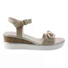 Sandalia Tipo Cuña Para Mujer Lob Footwear Pu Beige 57704047