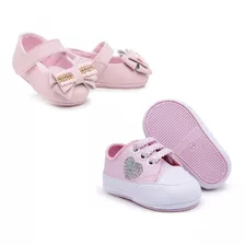 Kit 2 Pares Sapatinho De Bebê + Tênis Feminino Rosa 14 Ao 19