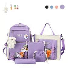 Set 5 Mochila Bolsas De Viaje Escolar Estudiante Mujer Lapicera Tote