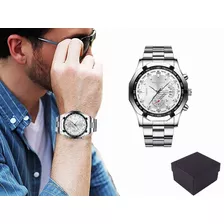 Reloj De Fecha Con Correa De Metal Para Hombre A La Moda