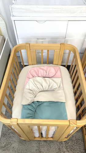 Kit 2 Lençóis Com Elástico Para Mini Berço Biramar Baby Liso Bege