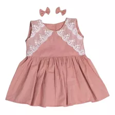 Vestido Infantil Rodado De Renda Rose 100%algodão +presilhas