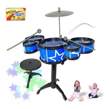 Mini Bateria Banquinho Instrumento Infantil Menino Ninho Boy Cor Azul