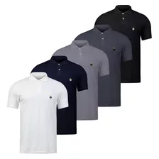 Kit 5 Polo Camisas Masculina Algodão Heyju Preta Piquet Prom