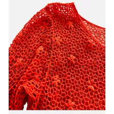 Sweater Crochet Flores Naranja T. Único.