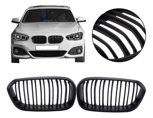 Foto de Parrilla De Doble Lnea Negra Mate Para Bmw F20 120i 125i