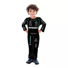 Fantasia Piloto De Formula 1 Preto Infantil Macacão Longo