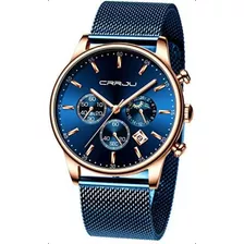Crrju Relojes De Cuarzo Con Fecha Azul Para Hombre, Reloj Cr