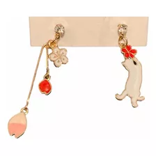 Aros Colgantes Fantasía Gato Con Flor De Sakura Elegante