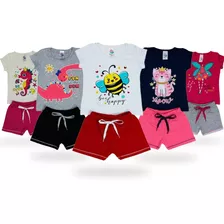 Kit 10 Peças Roupa Infantil Femininas 5 Blusas + 5 Shorts