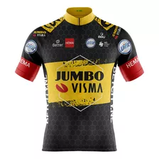 Camisa Ciclismo Masculina Pro Tour Jumbo Visma Amarela Uv50+