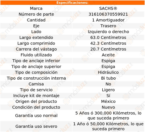 1- Amortiguador Hidrulico Trasero Izq/der R18 80/86 Sachs Foto 2