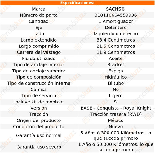 1) Amortiguador Hid Del El Camino V6 3.3l 78/79 Sachs Foto 2