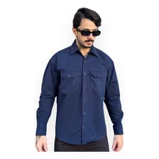 Camisa Masculina Sarja Estilo Militar Botão Social Brim