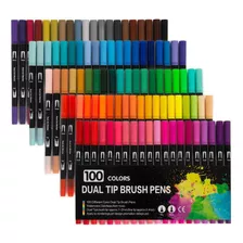 Kit 100 Brush Pen Caneta Duas Pontas Lettering Dual Tip Fine