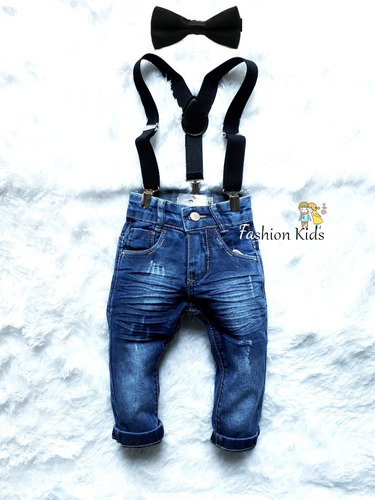 Calça Com Suspensório Jeans Bebê Colorida Infantil Menino