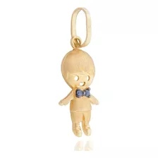 Pingente Menino Filho Em Ouro 18k Com Safiras Naturais Cor Amarelo