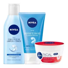 Kit Gel Limpeza Facial + Tônico + Creme Antissinais Pel Seca