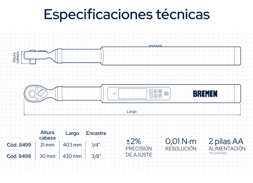 Torquimetro Digital Bremen 1/4 1.5-30nm 3kg Certificado 8499 Azul