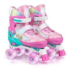 Patines De 4 Ruedas Para Niños Color Rosa Correa Ajustable