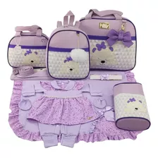 Kit Saida + Bolsa Maternidade 5 Pçs Chevron Lilas Menina