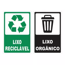  Kit Com 2 Placas Pvc Lixo Reciclável Lixo Orgânico 20x30c