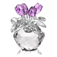 Purpura Cristal Rosa Ramo Flores Estatuillas Detalle Con Caj