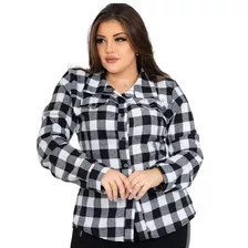 Camisa Xadrez Feminina Plus Size Manga Longa Flanelada