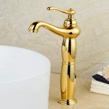 Torneira Luxo Dourada Alta Cuba Banheiro Lavabo Monocomando
