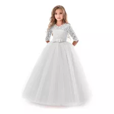 Vestido De Princesa Infantil Con Estampado Hueco De Encaje