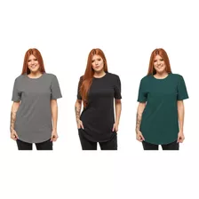 Kit 3 Camiseta Feminina Oversized Longline Swag - C1