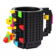 Caneca Bloquinho Encaixe Lego Preta Com Peças Para Montar