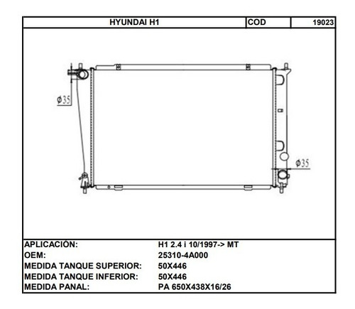 Radiador Hyundai H1 Starex Laminilla 26 Mm (cod:19023) Foto 2