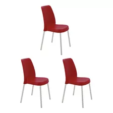  Cadeiras Tramontina Vanda Vermelhas Com Pernas De Alumínio